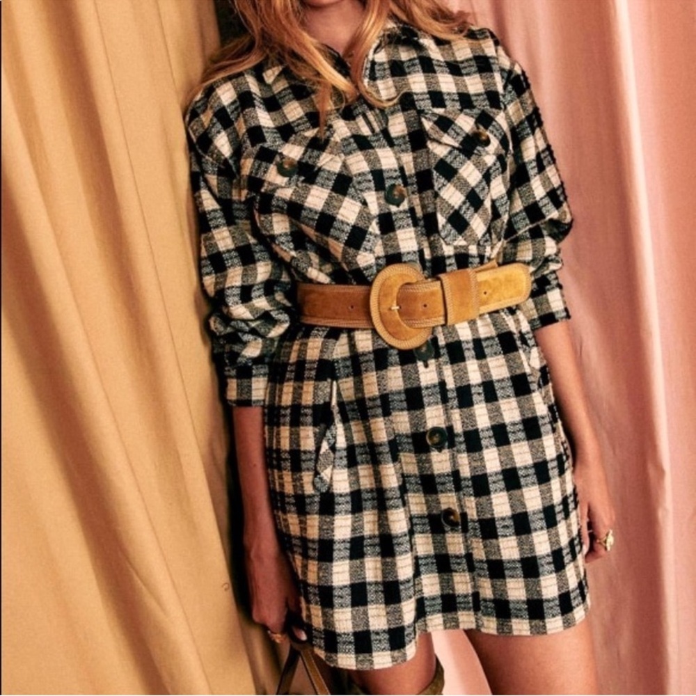 Sézane Delfina dress in black and ecru checks. Size FR38 or US6